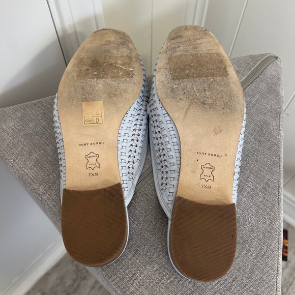 Tory Burch $348 Jessa Light Blue Woven‎ Leather Backless Loafers Women's 7.5M - Picture 7 of 10